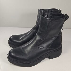 Franco Sarto Karbon Ankle Boots Womens 7M Black Lug Sole Zip Booties